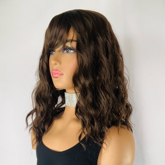 Dark Brown 12” Synthetic Wig with Bangs / “Put On & Go” 🤎 - Picture 6 of 9